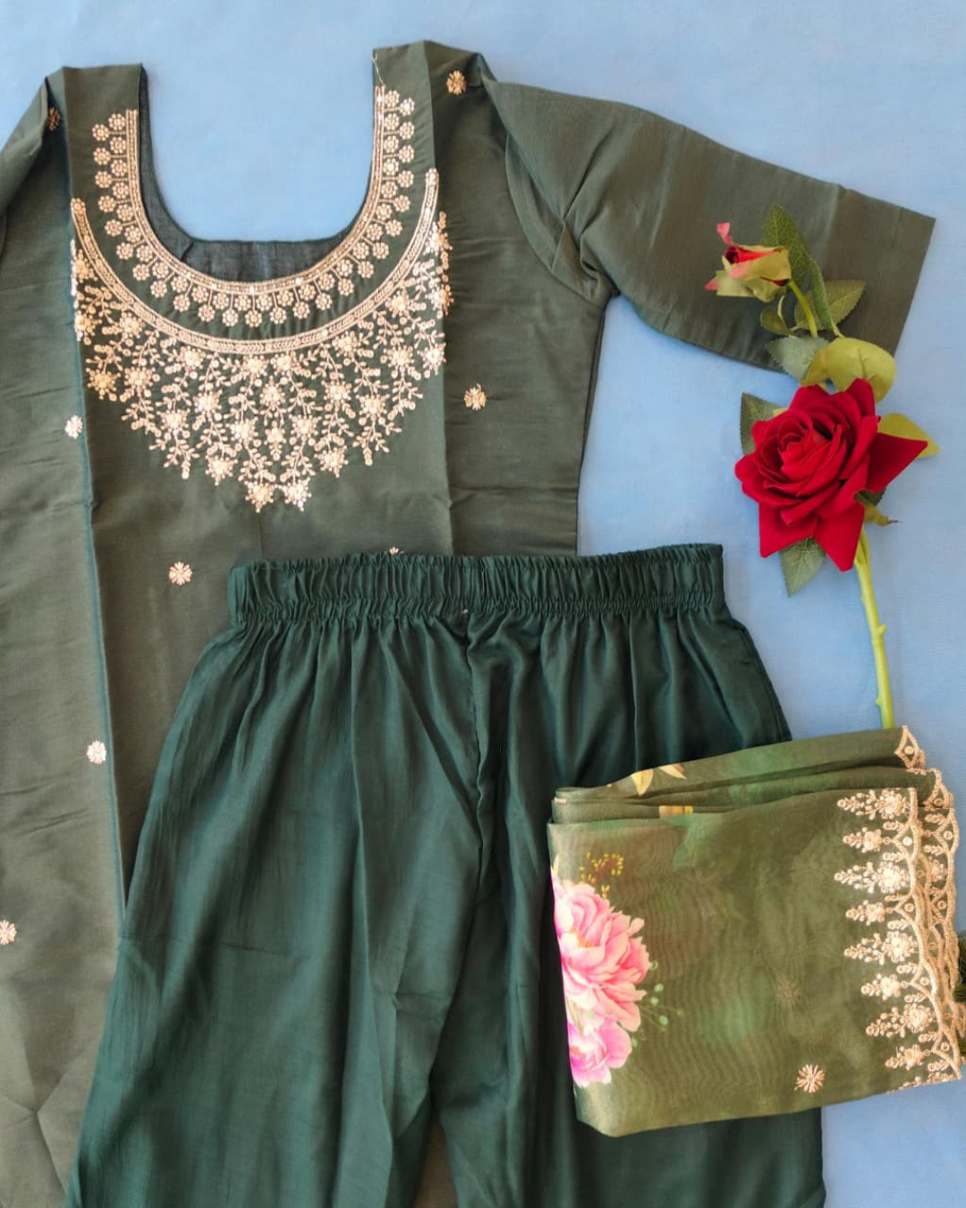 Chanderi Three Piece Kurta Set